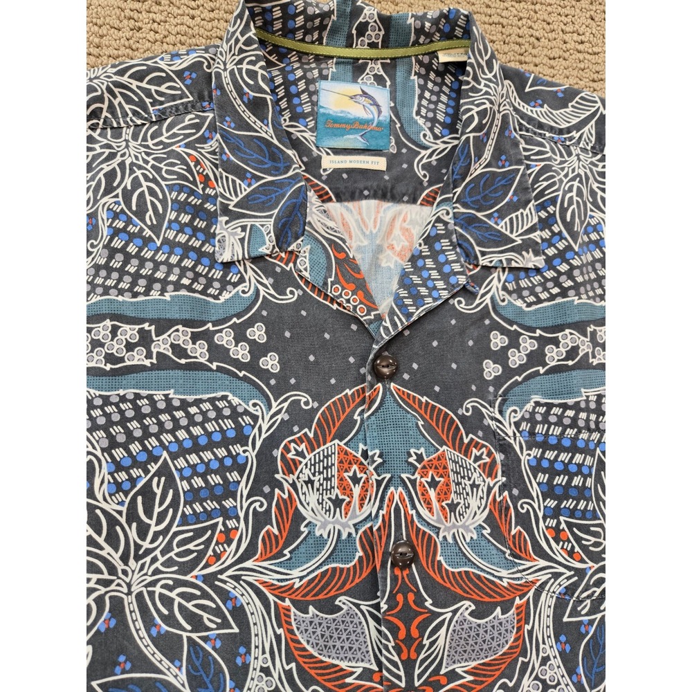 Tommy Bahama Island Modern Fit Shirt XXL 100% Silk Batik Print Tropical Camp